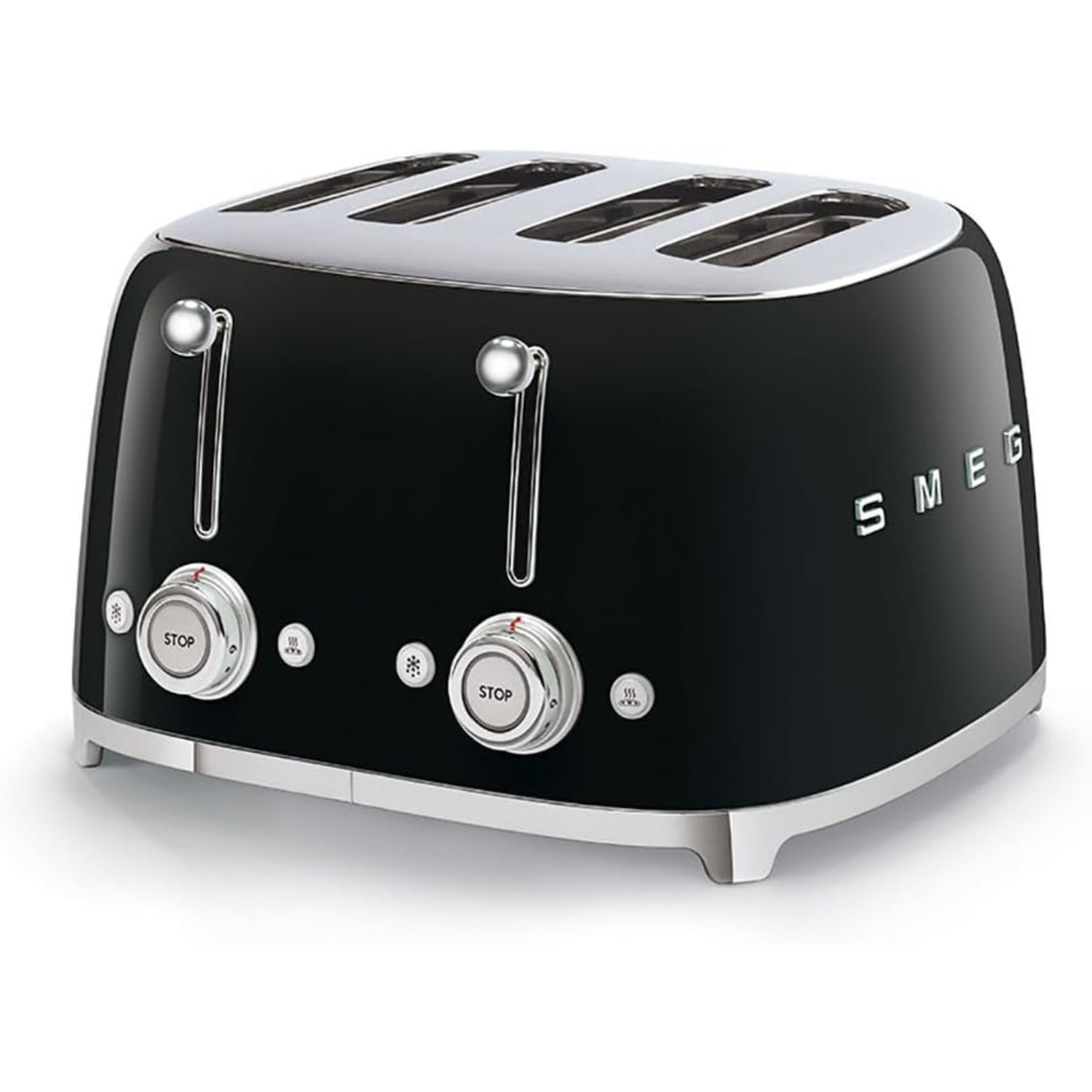 Tostadora SMEG negra frontal, cocina, diseño retro con dos ranuras